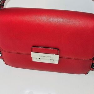 MICHAEL Michael Kors Red Piper Large Flap Leather Shoulder Bag